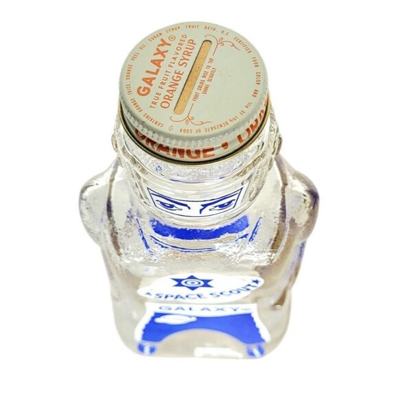 VTG 50s Galaxy Space Foods "Space Scout" Orange Syrup Blue Bottle Coin Bank NOS - Picture 4 of 8